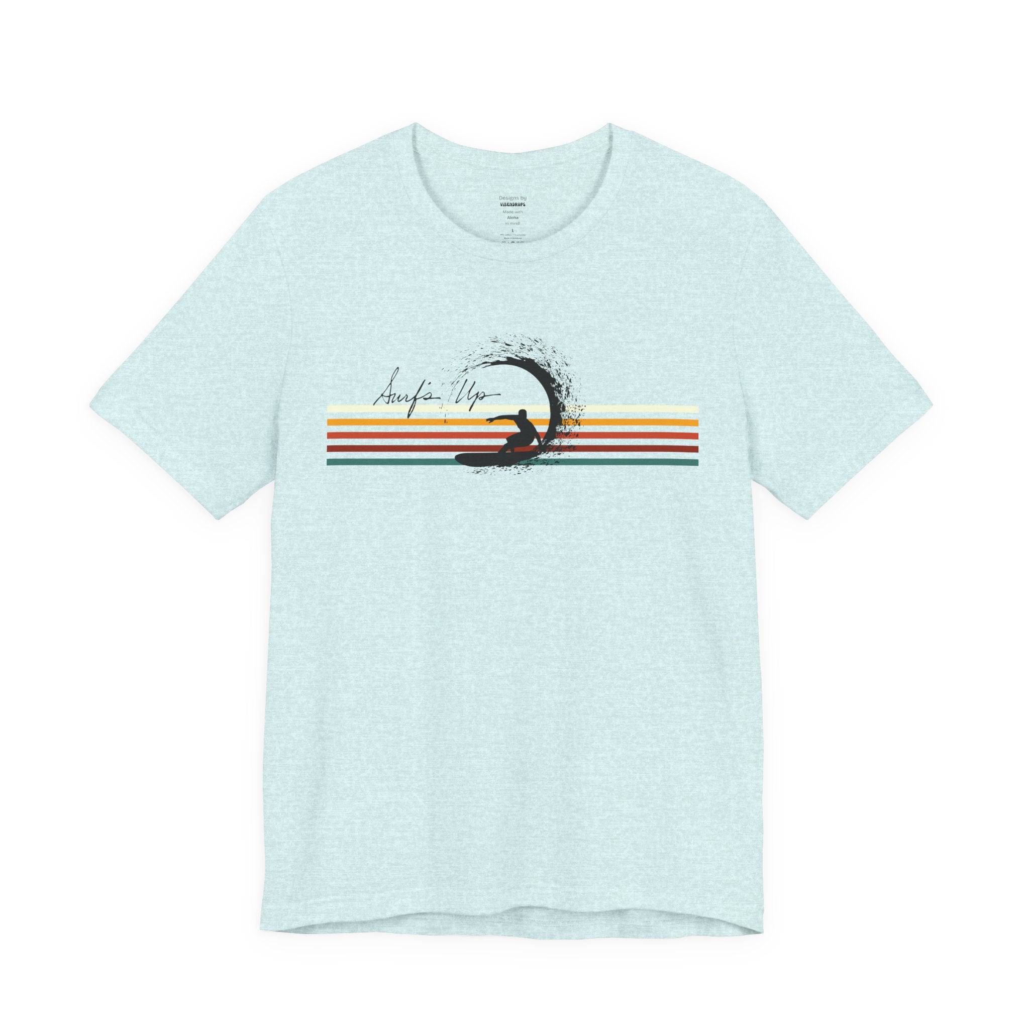 Surf's Up Unisex Tee, Surfing Short Sleeve T-Shirt, Retro Color Lines Beach Shirt, Pipeline Wave Surfer Top, Ocean Lover Gift