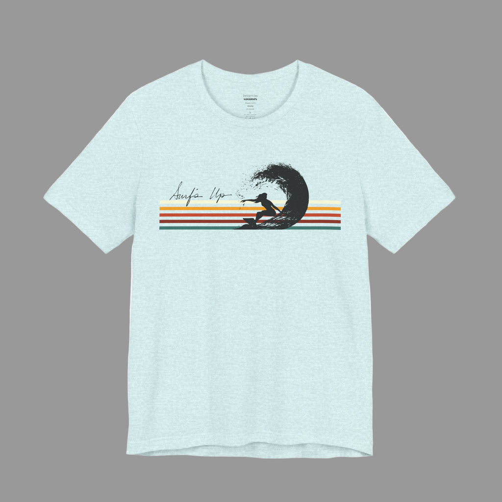 Surf's Up Retro Unisex Tee, Female Surfer Riding Pipeline Wave, Summer Beach Shirt, Ocean Lover Gift, Beach Vacation Apparel