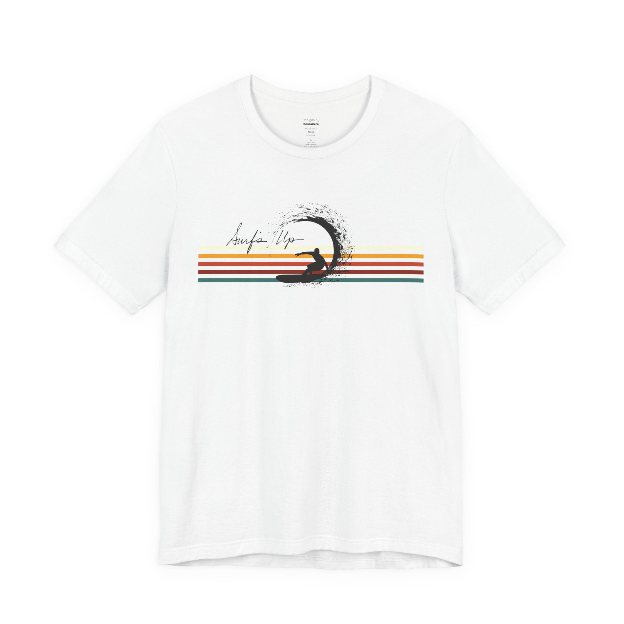 Surf's Up Unisex Tee, Surfing Short Sleeve T-Shirt, Retro Color Lines Beach Shirt, Pipeline Wave Surfer Top, Ocean Lover Gift