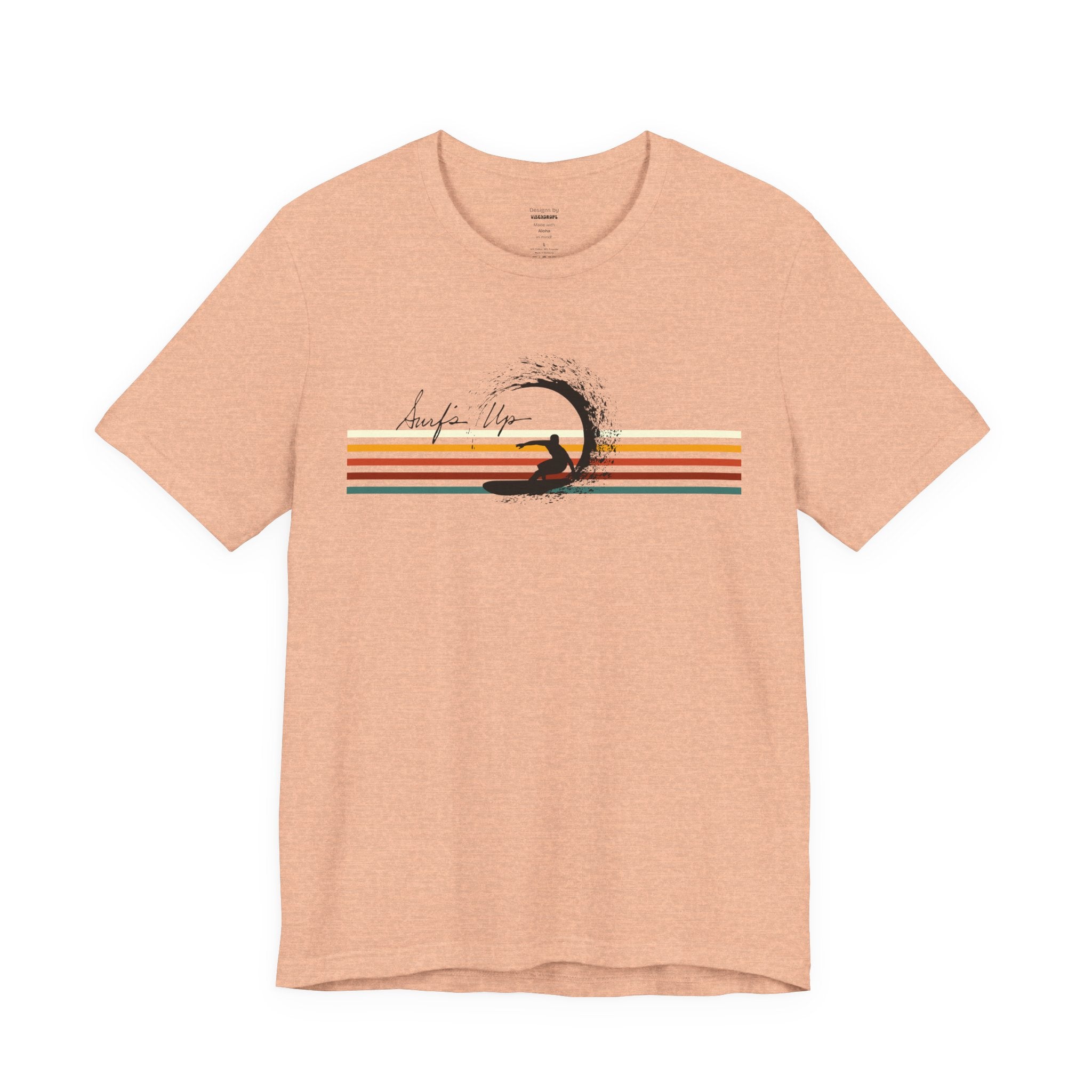Surf's Up Unisex Tee, Surfing Short Sleeve T-Shirt, Retro Color Lines Beach Shirt, Pipeline Wave Surfer Top, Ocean Lover Gift