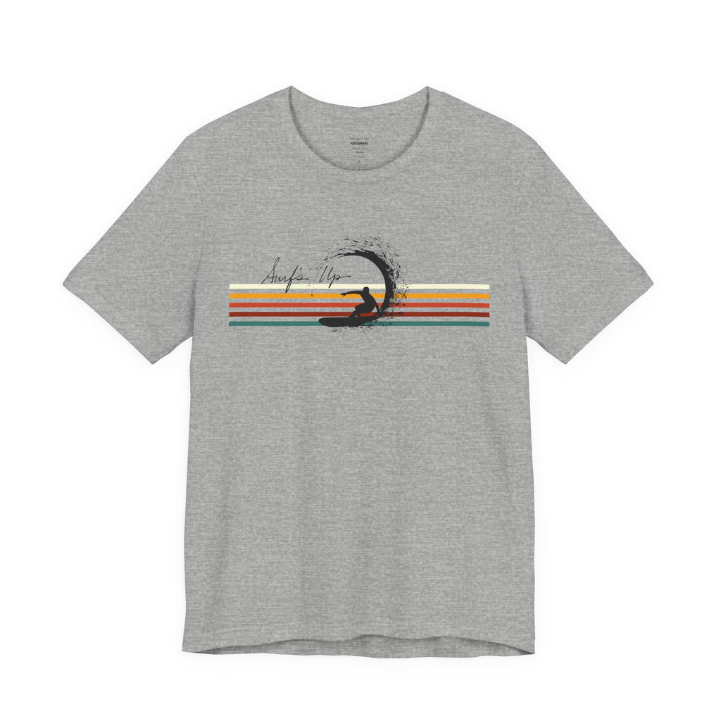 Surf's Up Unisex Tee, Surfing Short Sleeve T-Shirt, Retro Color Lines Beach Shirt, Pipeline Wave Surfer Top, Ocean Lover Gift