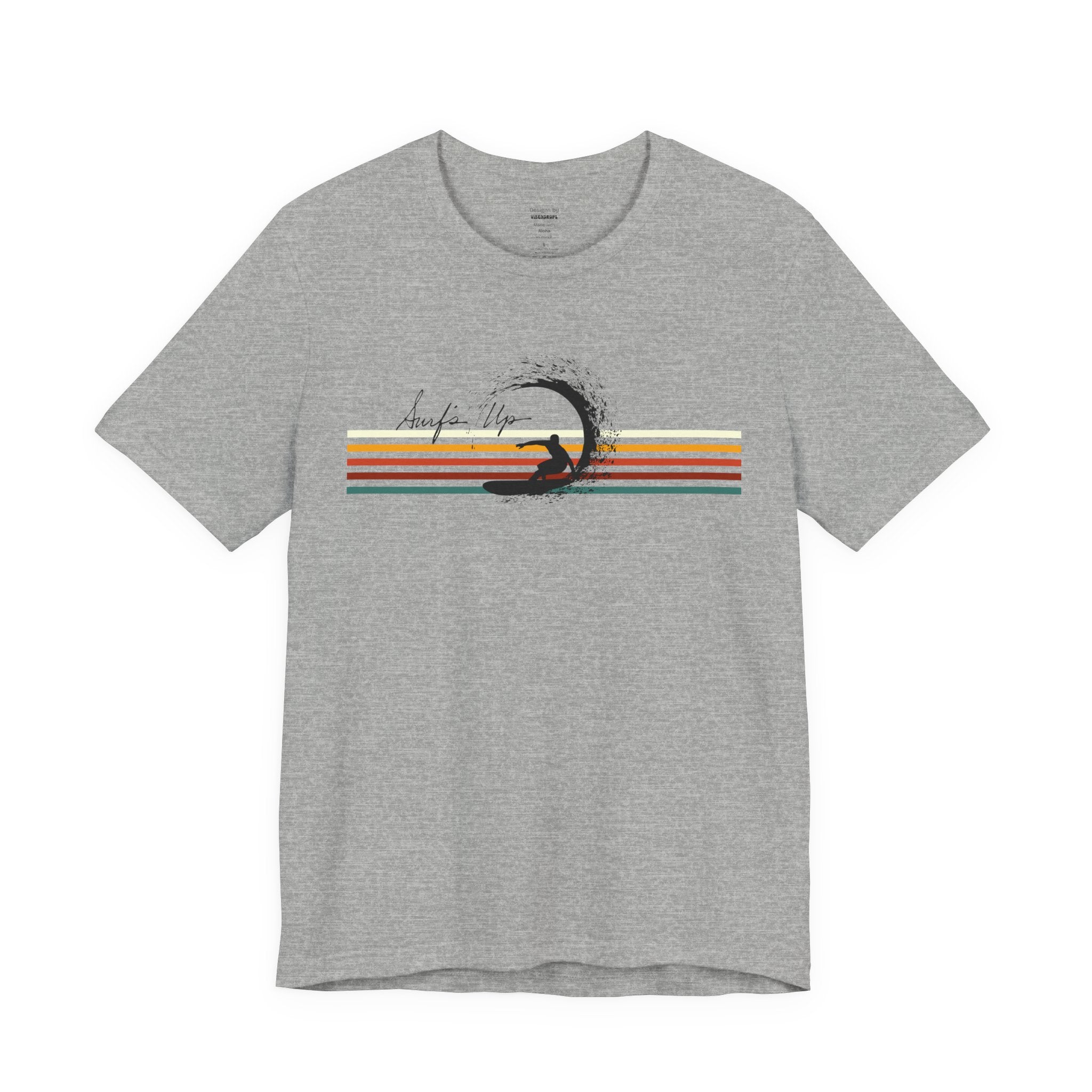 Surf's Up Unisex Tee, Surfing Short Sleeve T-Shirt, Retro Color Lines Beach Shirt, Pipeline Wave Surfer Top, Ocean Lover Gift