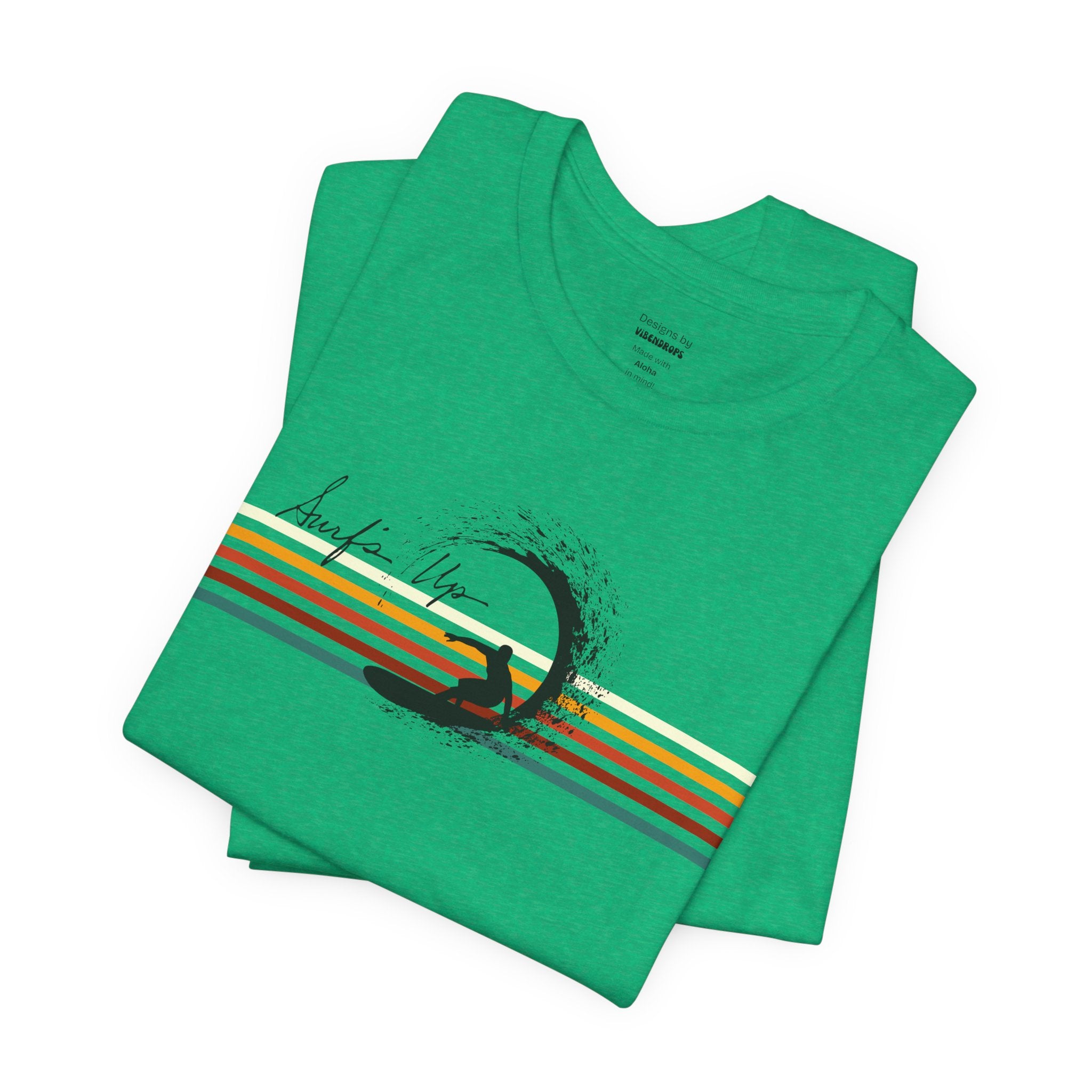 Surf's Up Unisex Tee, Surfing Short Sleeve T-Shirt, Retro Color Lines Beach Shirt, Pipeline Wave Surfer Top, Ocean Lover Gift