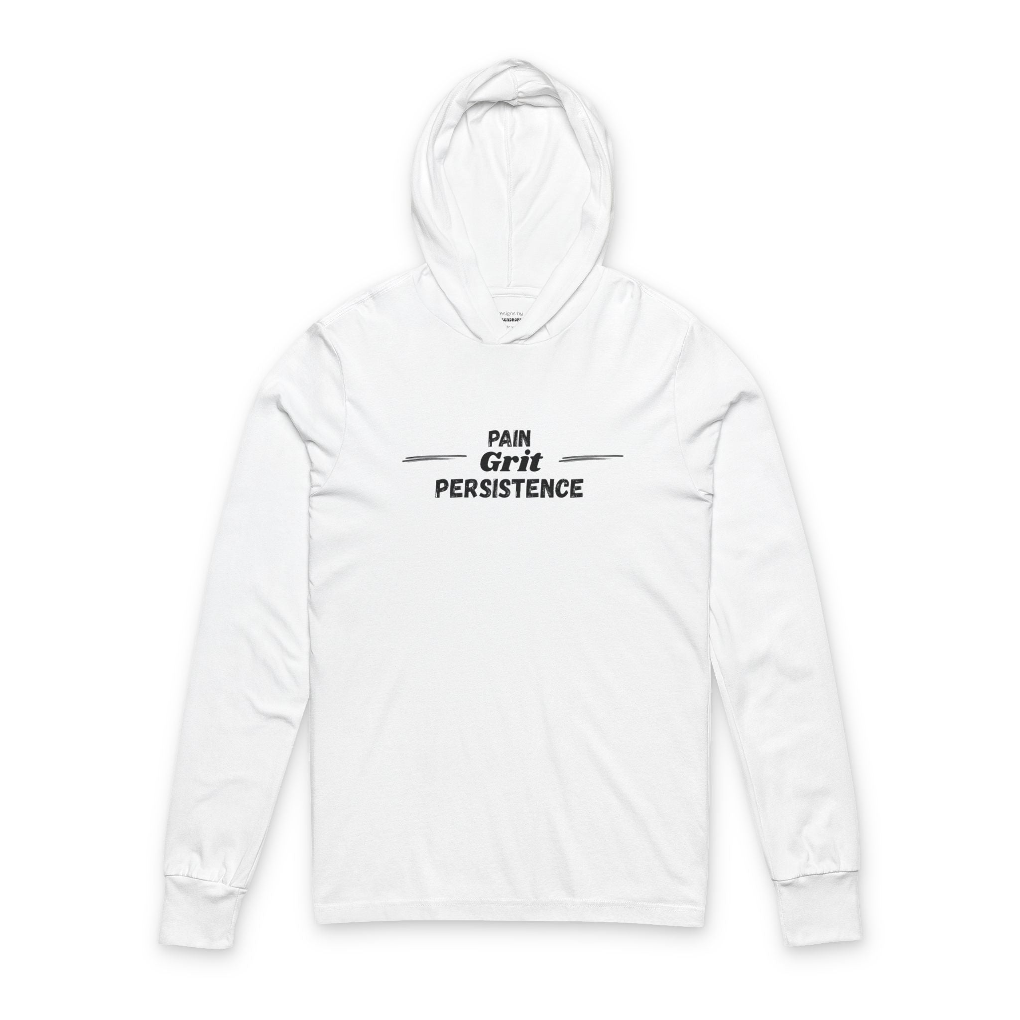 Motivational Unisex Hooded Long Sleeve Tee - Grit, Pain, Persistence | Workout Gear, Gift for Fitness Lovers, Casualwear, Activewear