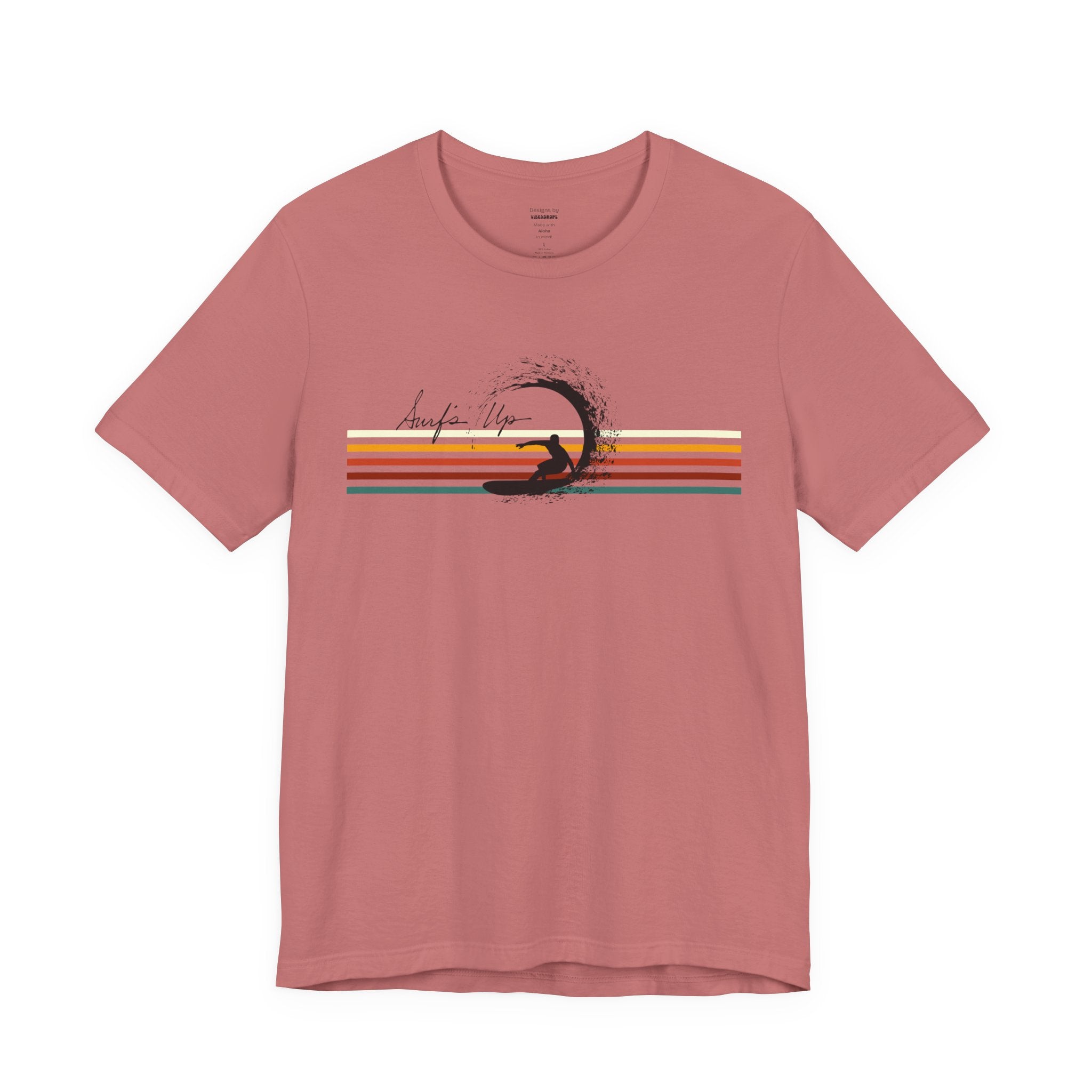 Surf's Up Unisex Tee, Surfing Short Sleeve T-Shirt, Retro Color Lines Beach Shirt, Pipeline Wave Surfer Top, Ocean Lover Gift