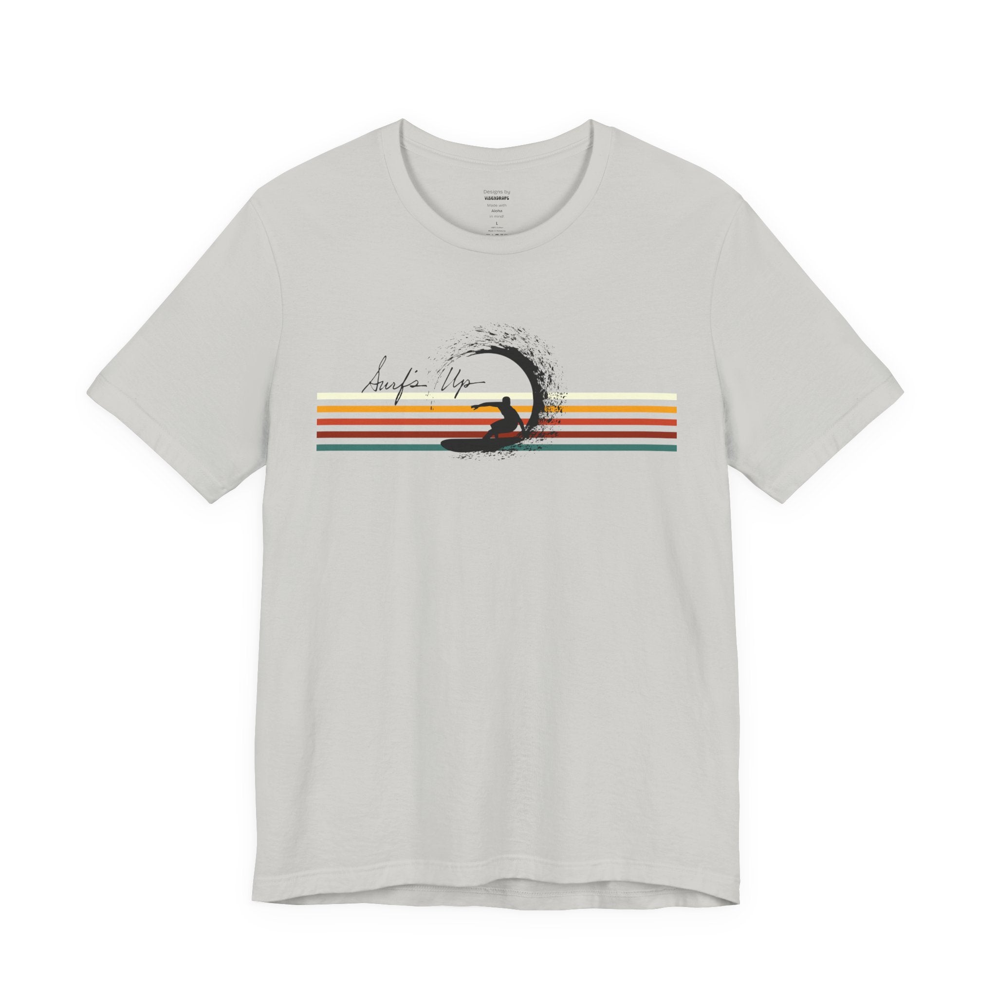 Surf's Up Unisex Tee, Surfing Short Sleeve T-Shirt, Retro Color Lines Beach Shirt, Pipeline Wave Surfer Top, Ocean Lover Gift