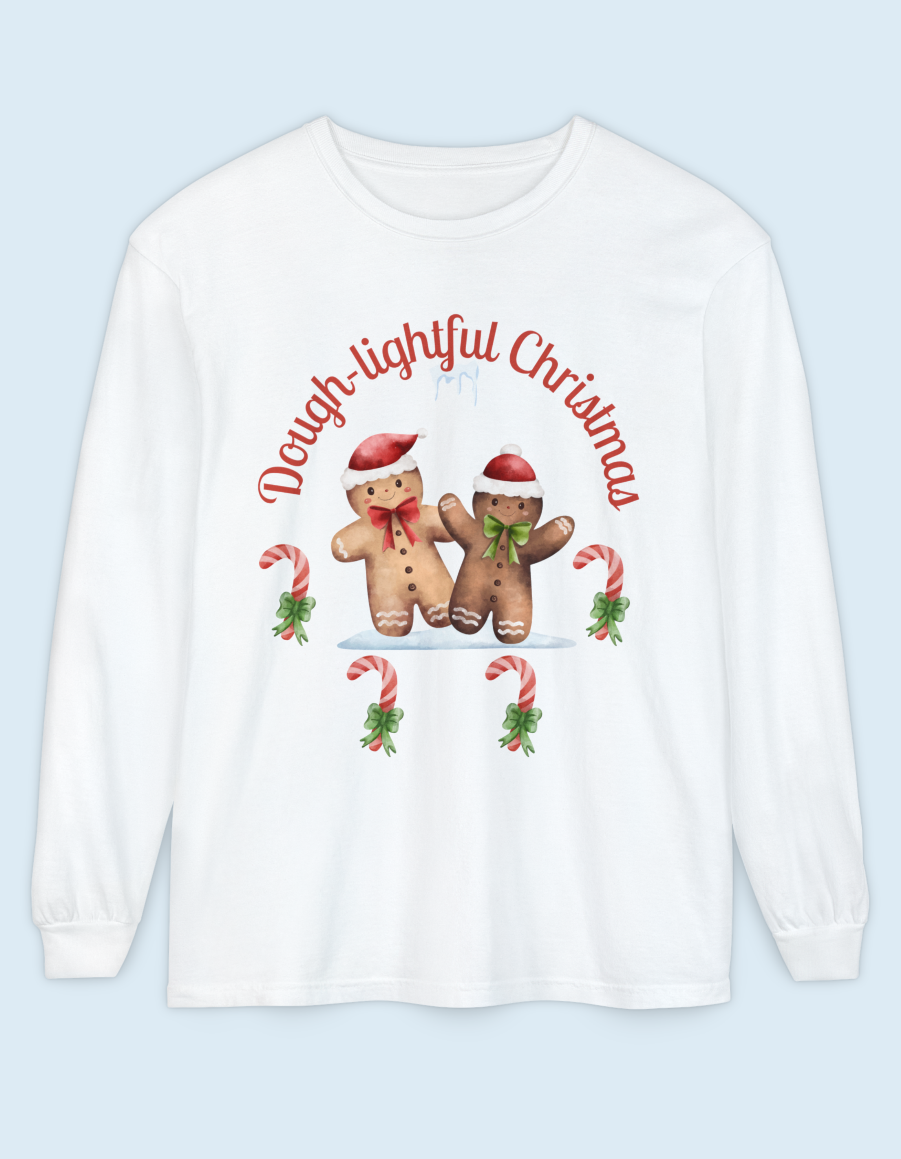 Dough-lightful Christmas Gingerbread Long Sleeve T-Shirt | candy canes, holiday print