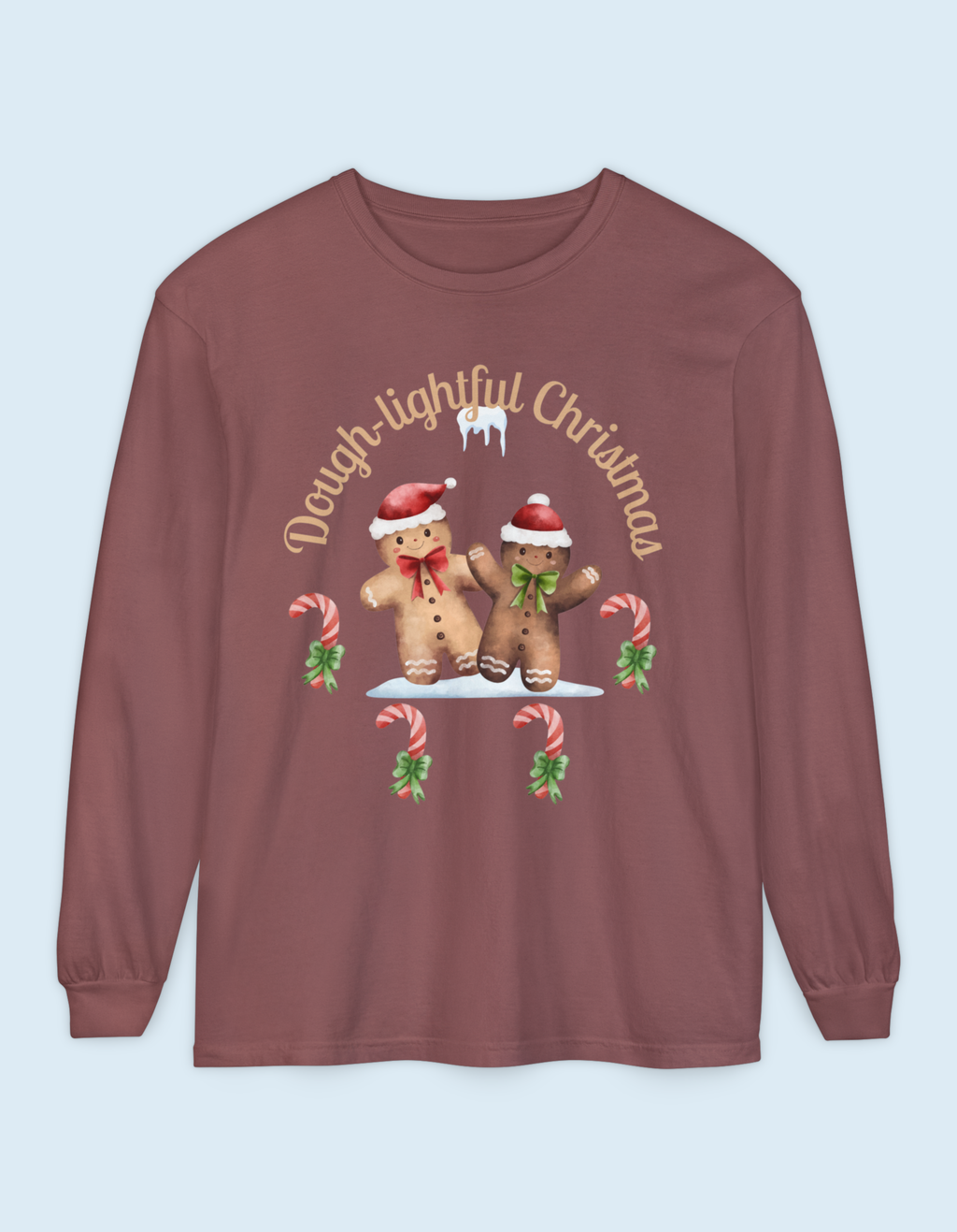 Dough-lightful Christmas Gingerbread Long Sleeve T-Shirt | candy canes, holiday print