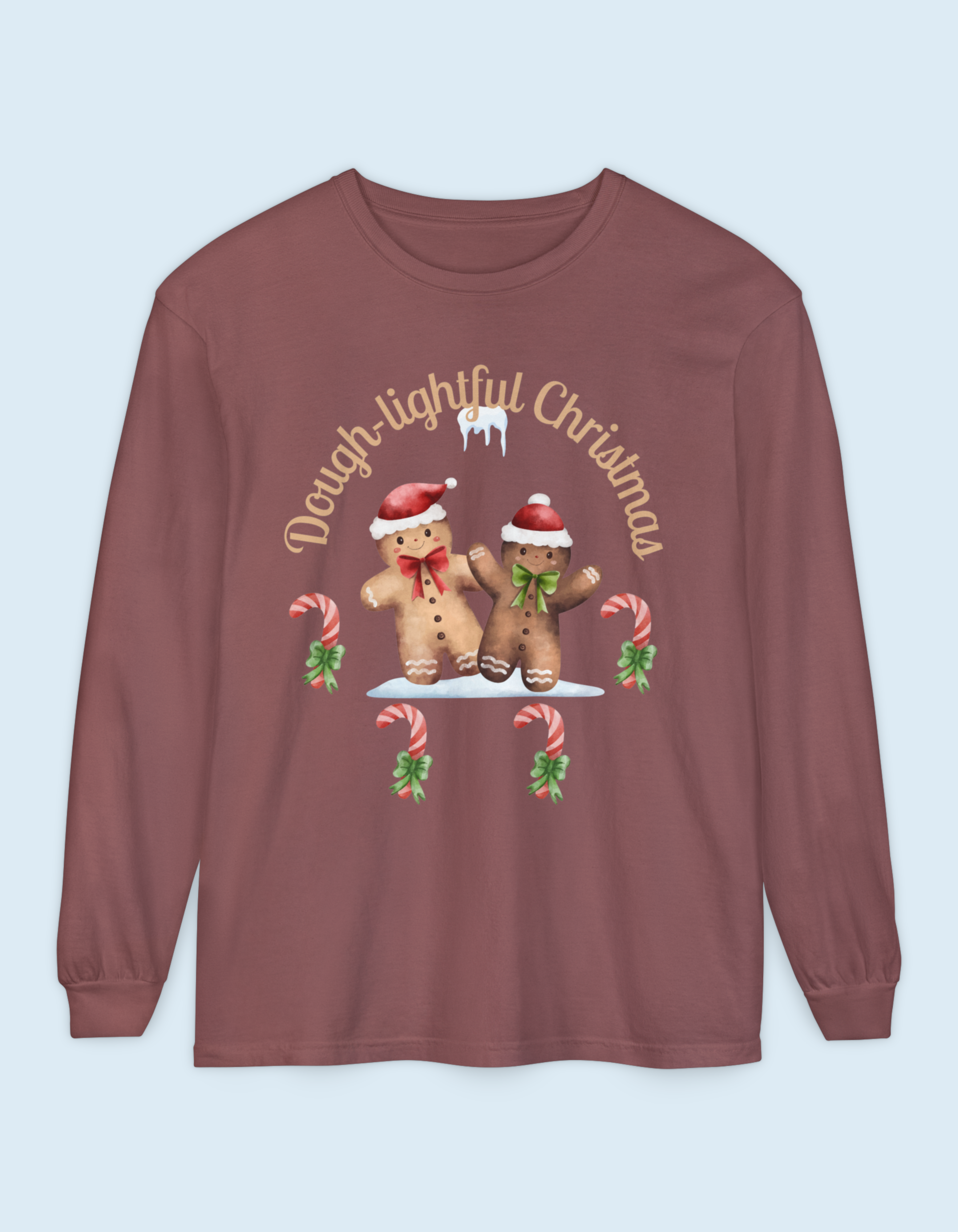 Dough-lightful Christmas Gingerbread Long Sleeve T-Shirt | candy canes, holiday print