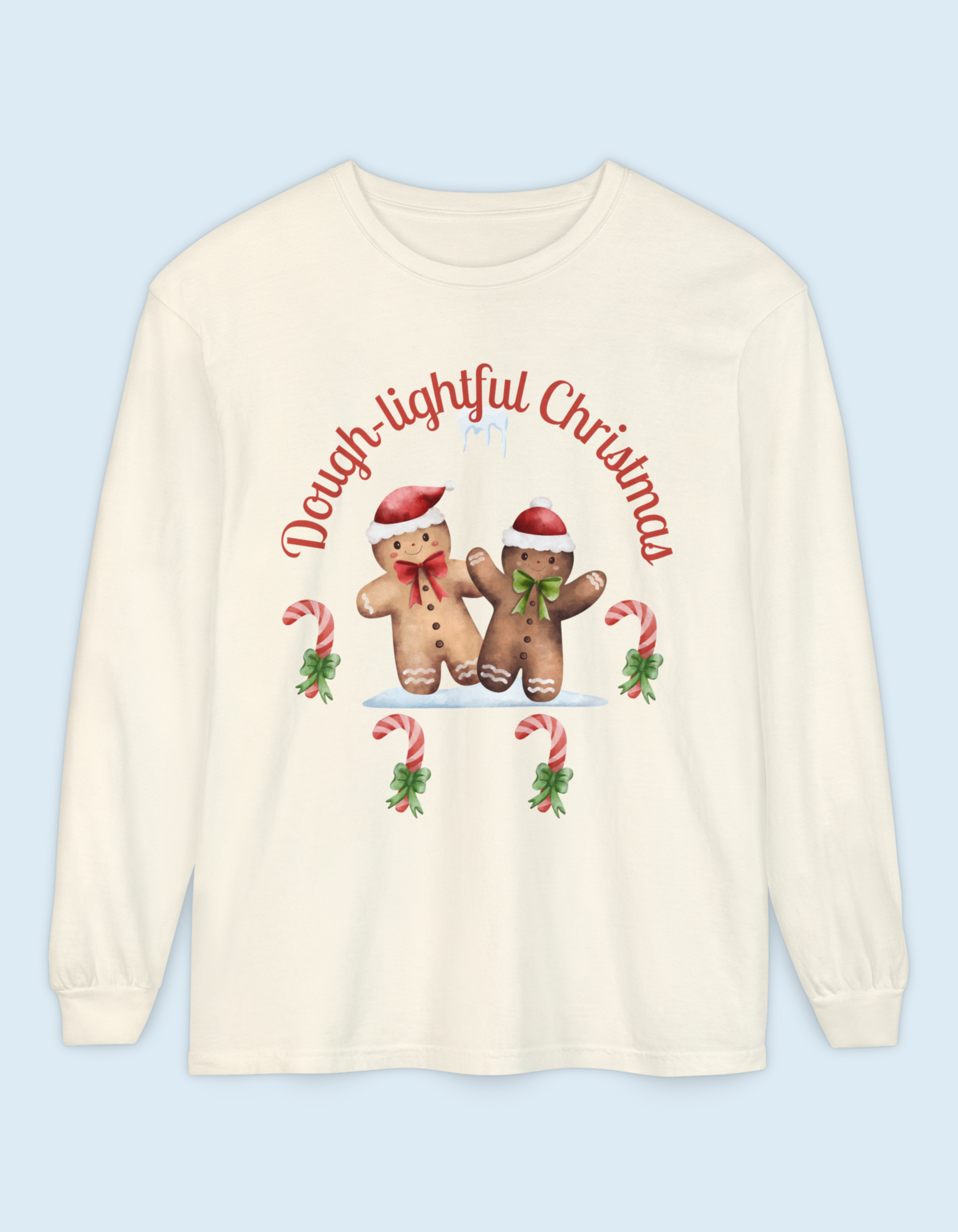 Dough-lightful Christmas Gingerbread Long Sleeve T-Shirt | candy canes, holiday print