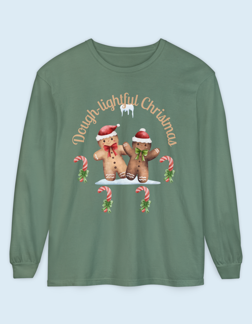 Dough-lightful Christmas Gingerbread Long Sleeve T-Shirt | candy canes, holiday print