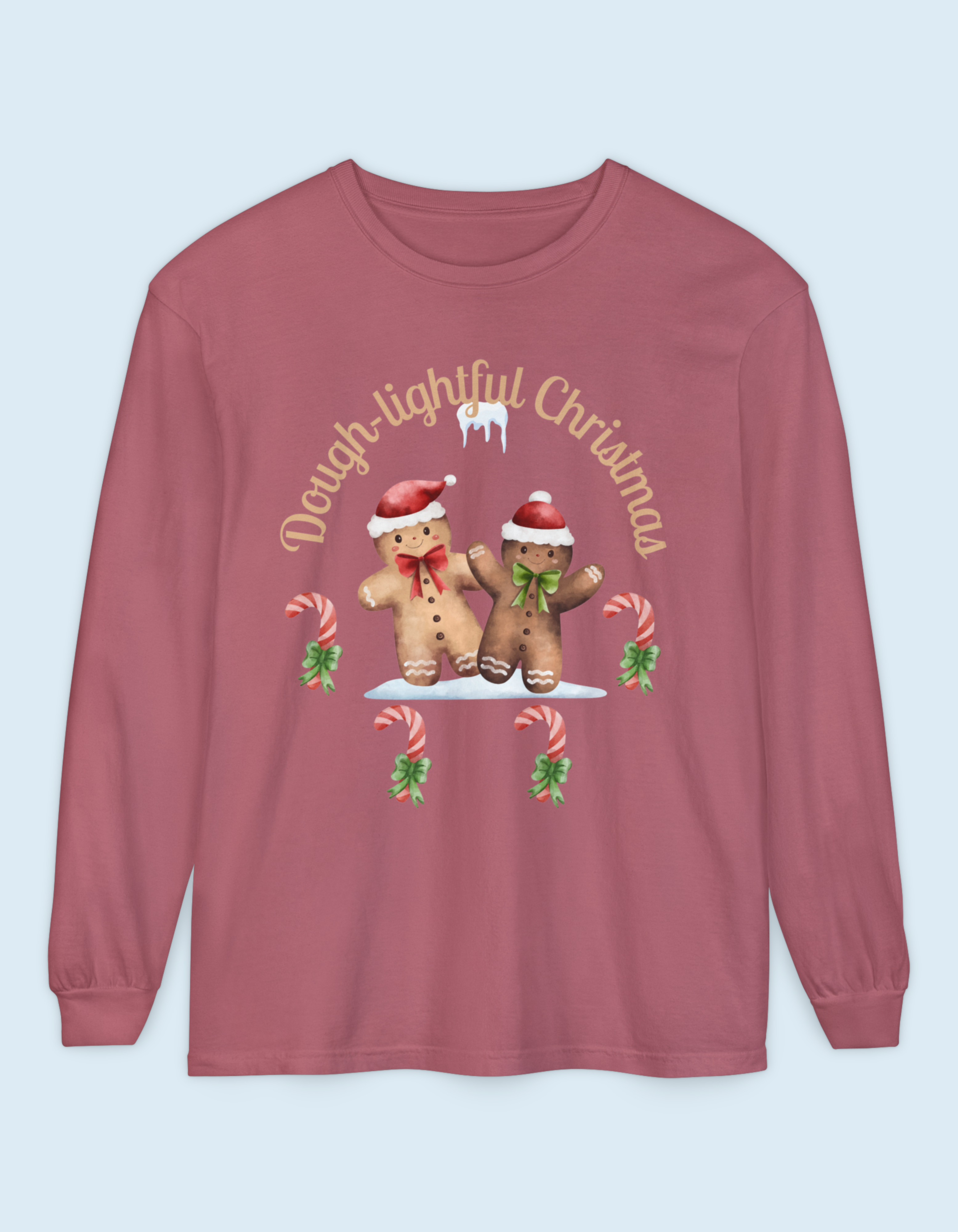Dough-lightful Christmas Gingerbread Long Sleeve T-Shirt | candy canes, holiday print