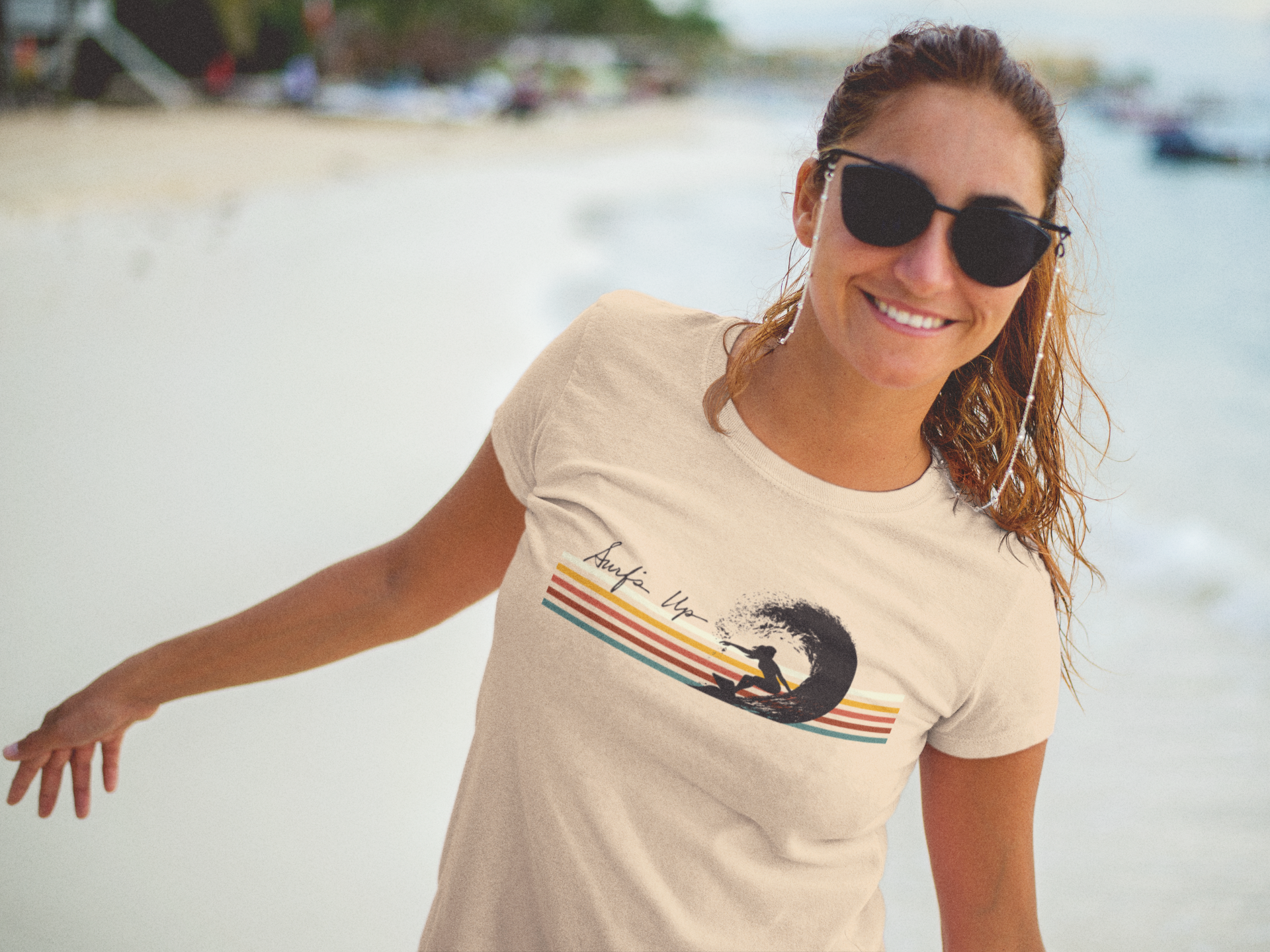 Surf's Up Retro Unisex Tee, Female Surfer Riding Pipeline Wave, Summer Beach Shirt, Ocean Lover Gift, Beach Vacation Apparel