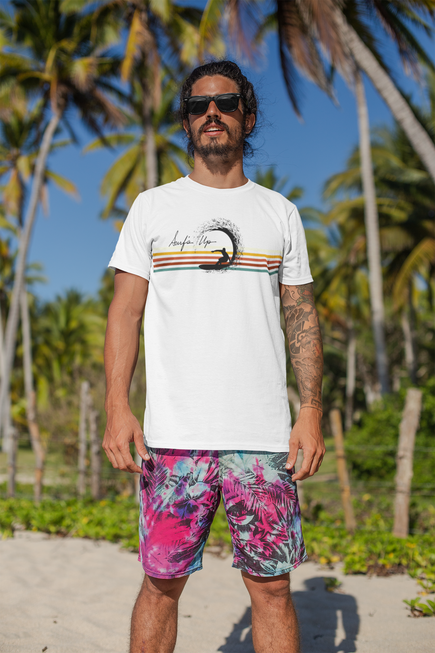 Surf's Up Unisex Tee, Surfing Short Sleeve T-Shirt, Retro Color Lines Beach Shirt, Pipeline Wave Surfer Top, Ocean Lover Gift